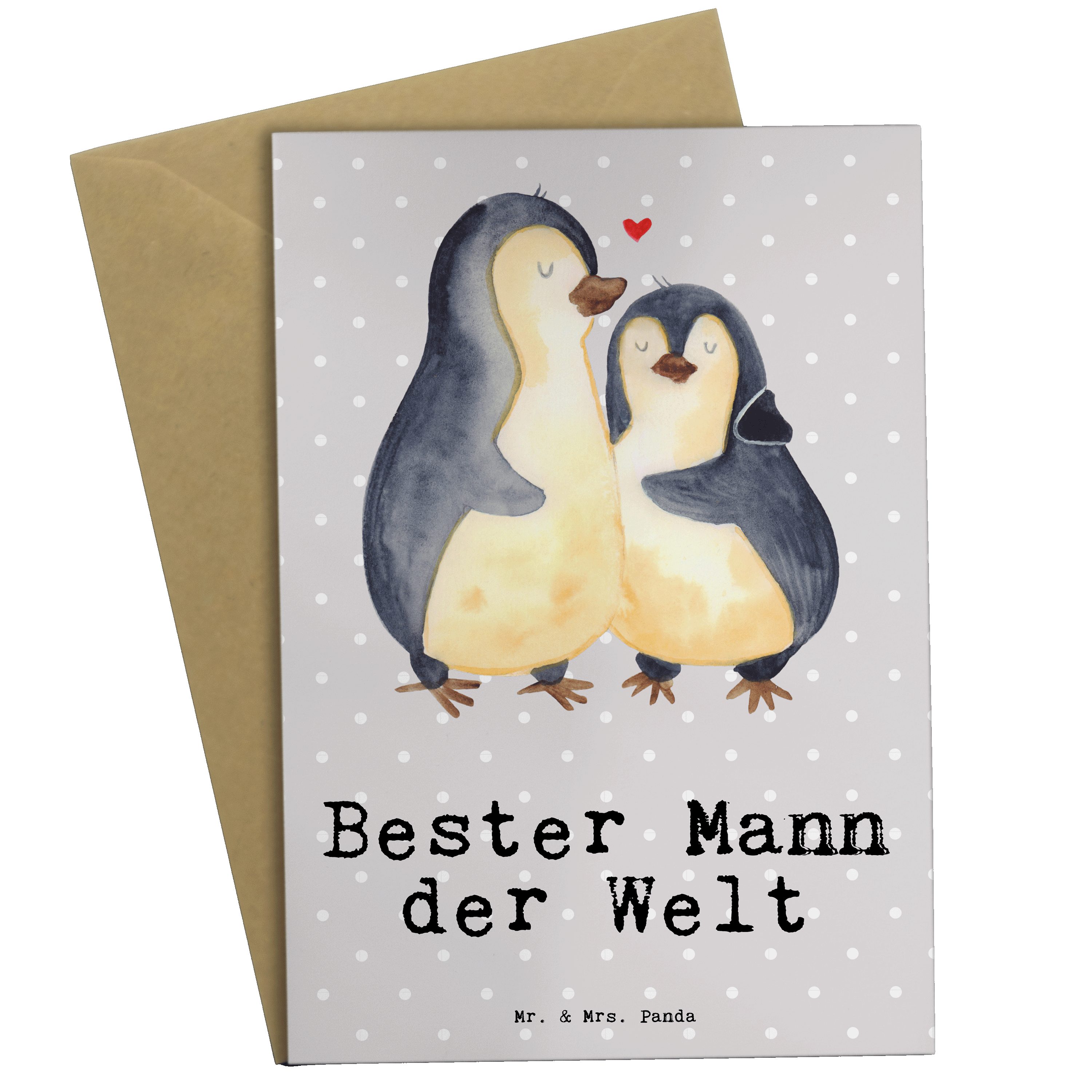 Mr. & Mrs. Panda Grußkarte Pinguin Bester Mann der Welt - Grau Pastell - Geschenk, Danke, Lebens