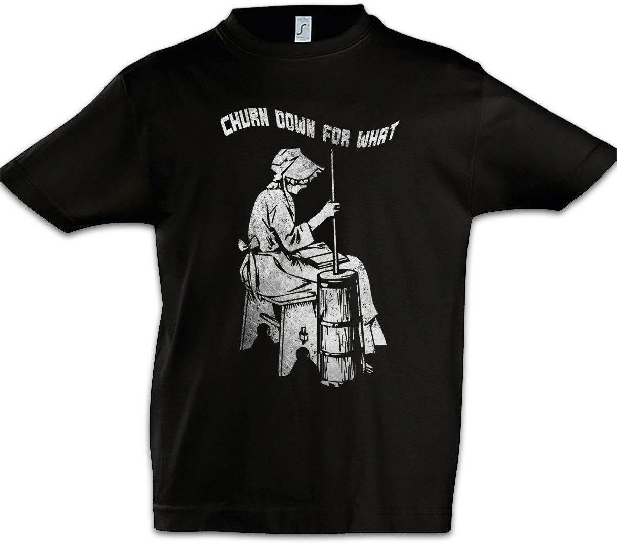 Urban Backwoods Print-Shirt Churn Down For What Kinder T-Shirt Turn Butter Butterfass Schlagen (1-tlg) Herstellen Rührtrommel Music Musik