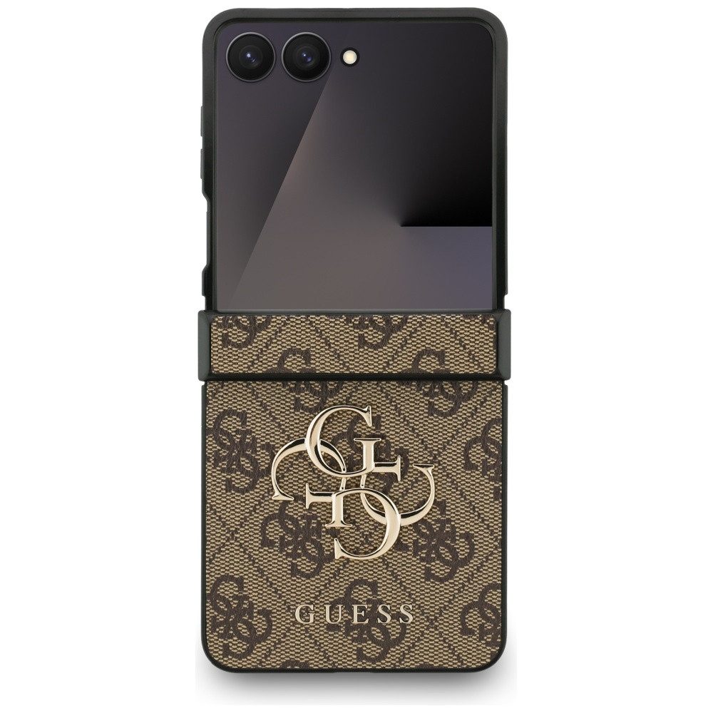 Guess Handyhülle Galaxy Z Flip7 Muster Kunstleder braun Big Logo goldfarben 6,9 Zoll, Kantenschutz