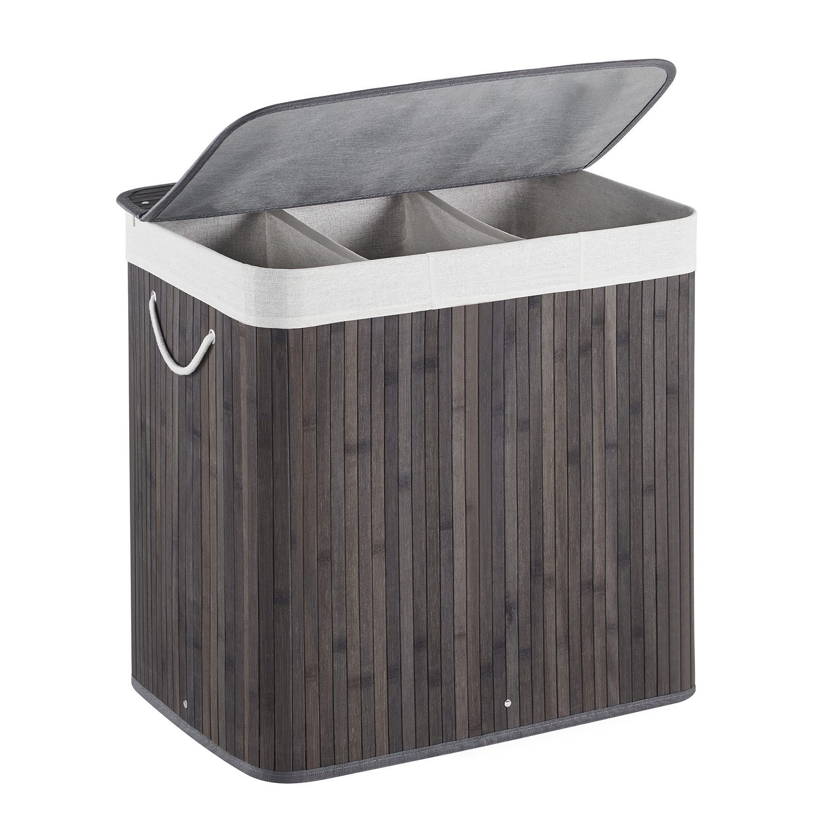 Mondeer Wäschekorb Wäschesammler aus Bambus (1 St), 150L mit 3 Fächern, fal günstig online kaufen