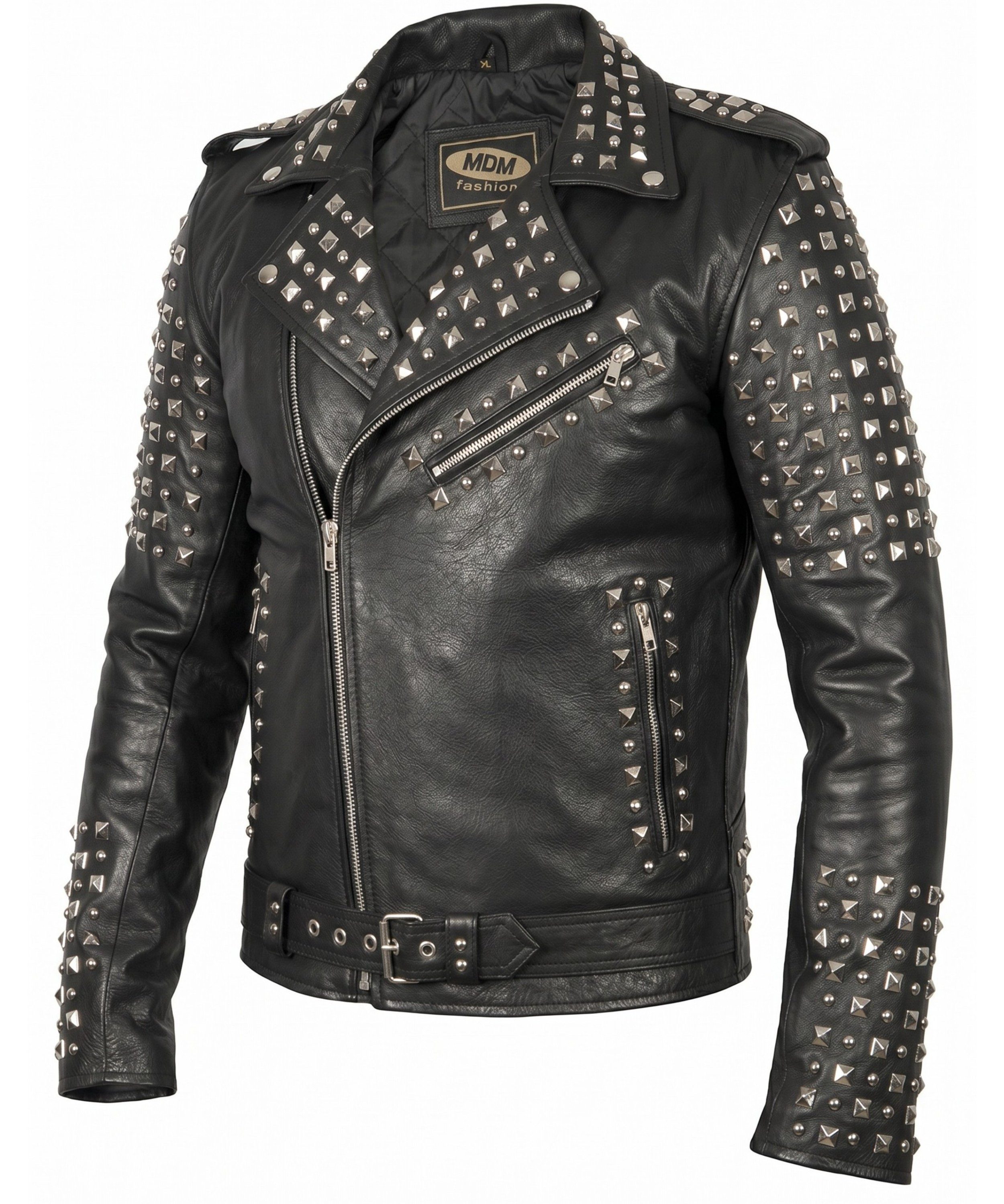 Bikerjacke Nieten Biker Lederjacke Herren echte Rindslederjacke schwarz