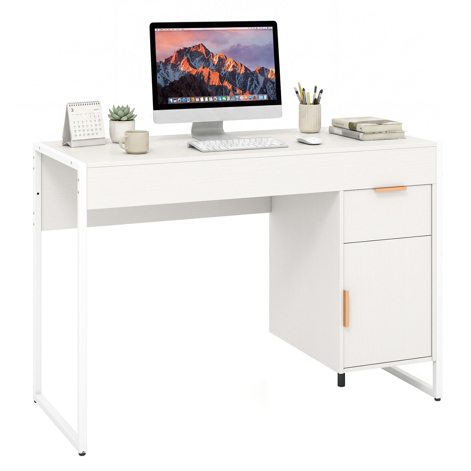 COSTWAY Computertisch mit Schublade und Türschrank, PC Tisch für Home Office & Arbeitszimmer