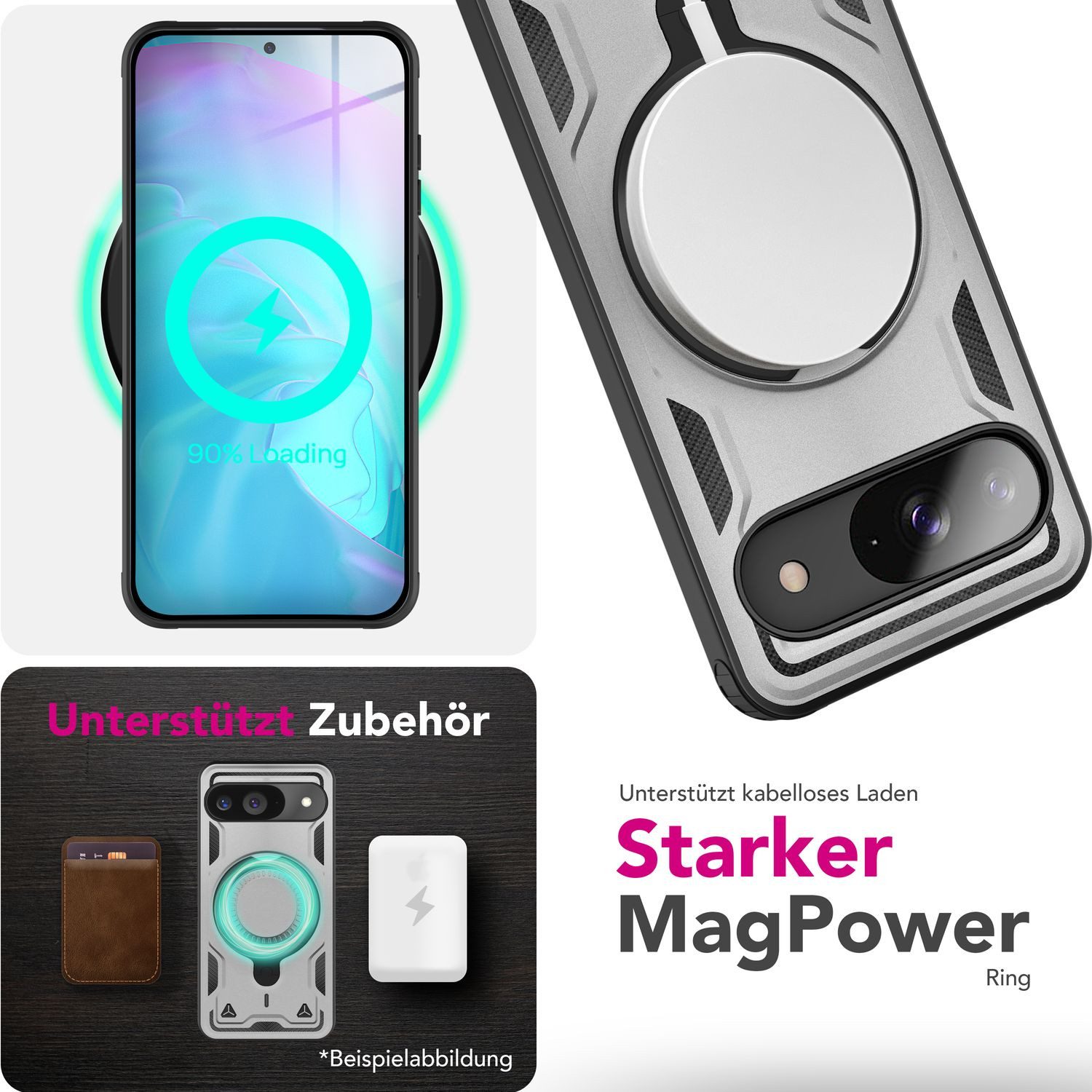 Nalia Smartphone-Hülle Google Pixel 9, Panzer Militärschutz / Extrem Robust / Magsafe / 360° Ring / Kickstand