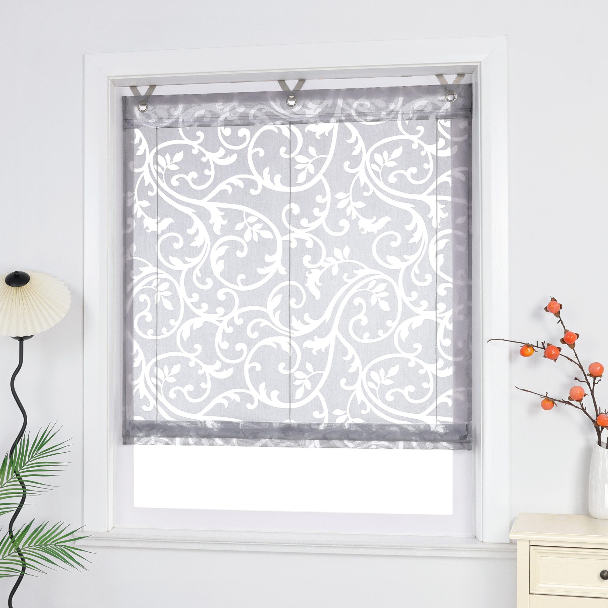 Joyswahl Raffrollo, mit Hakenaufhängung, Voile Ausbrenner, mit Reben günstig online kaufen