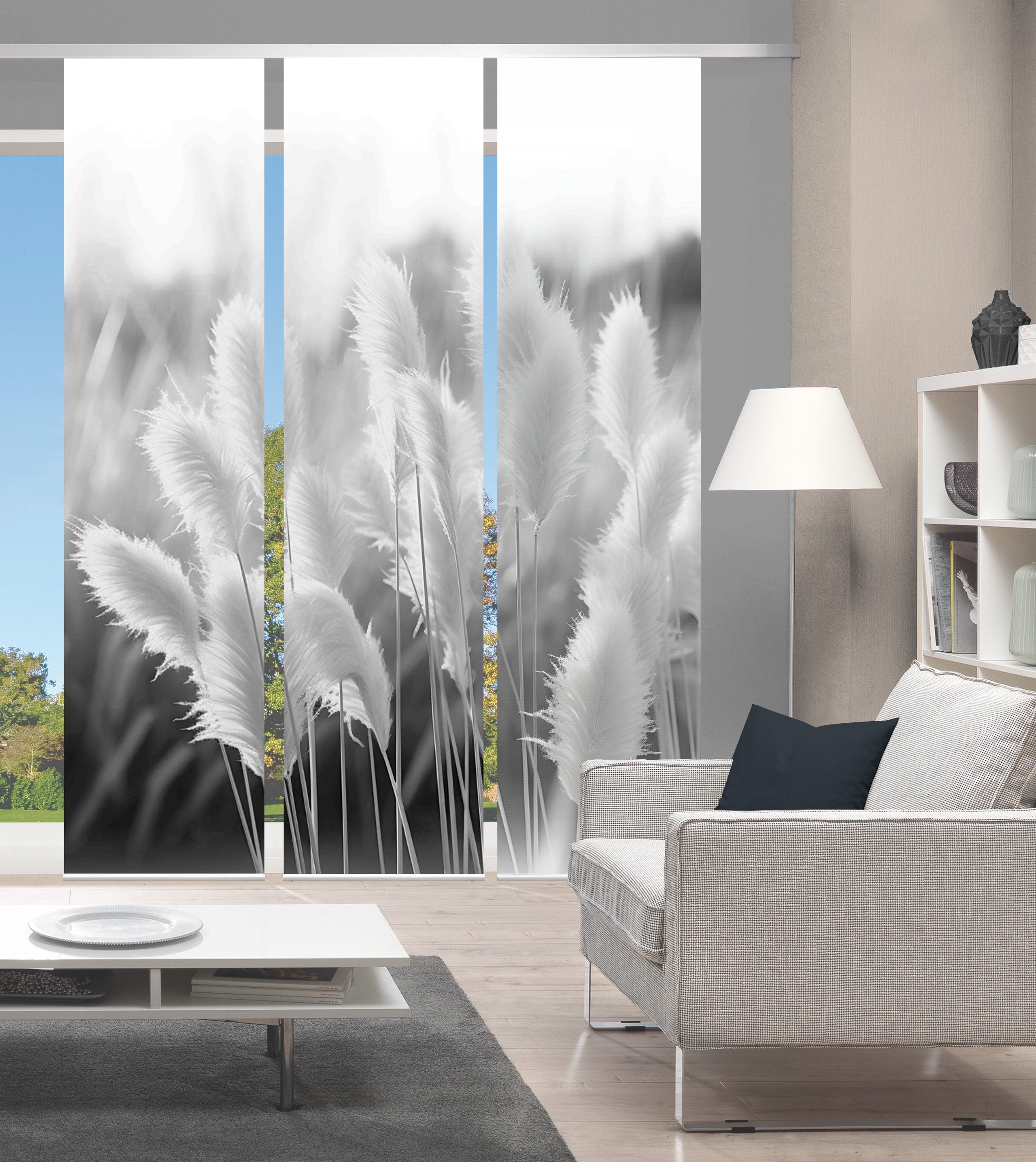 Vision Schiebegardine DINORA 3ER SET (3 St), Paneelwagen, halbtransparent, SET SCHIEBEVORHANG, BAMBUS, DIGITALDRUCK
