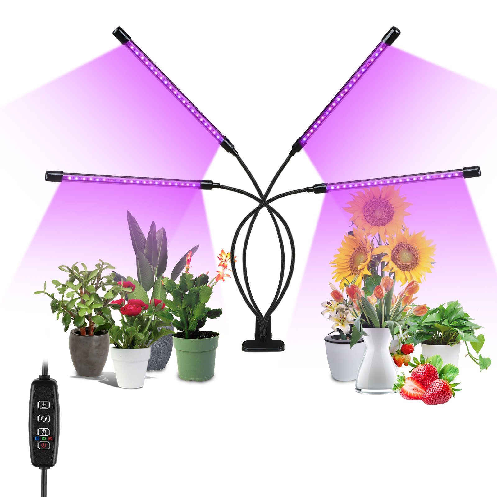 Clanmacy Pflanzenlampe LED Vollspektrum Pflanzenlicht 80 LEDs, 4 Köpfe Grow Lampe Pflanzenleuchte Wachstumslampe Pflanzen 10 Dimmstufen LED Grow Light Zimmerpflanzen Gartenarbeit Gewächshaus