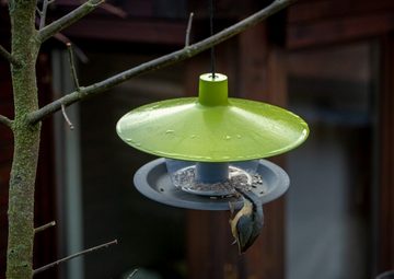 PLASTIA Vogelhaus Futterhaus "Finch" Ø 28,5 cm H: 17 cm grünes Dach Boden anthrazit