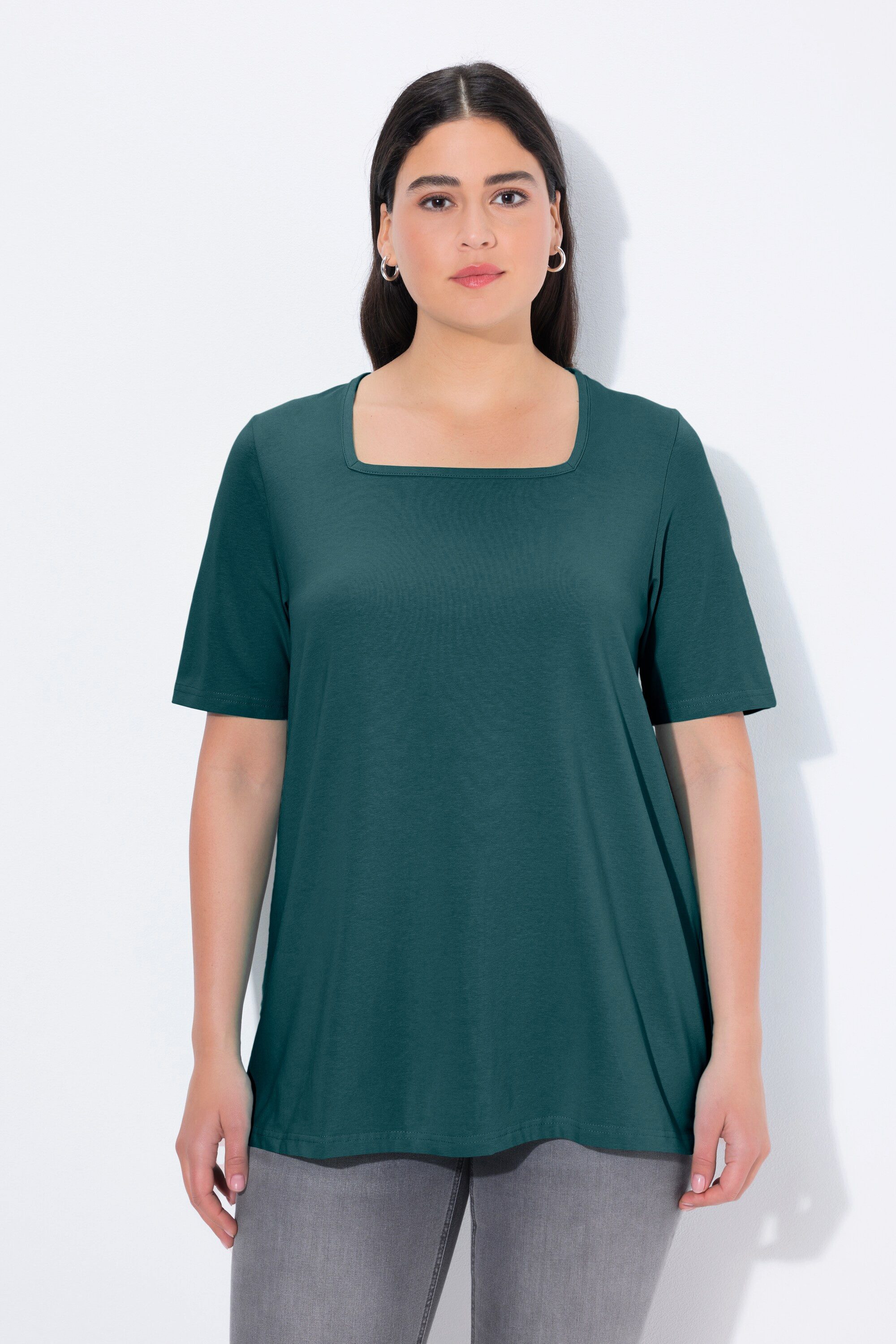 Ulla Popken T-Shirt T-Shirt A-Linie Carré-Ausschnitt Halbarm günstig online kaufen