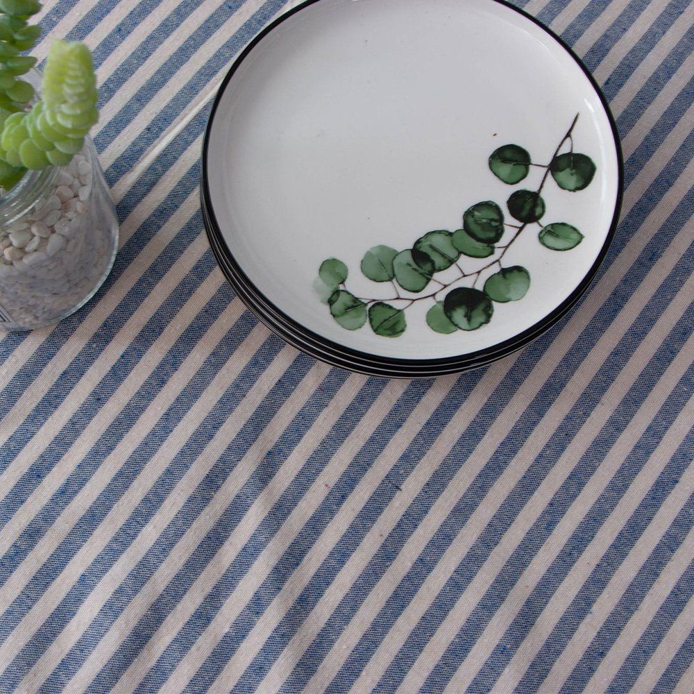 Tischdecke NUODWELL Streifen Tischtuch Quaste Rechteckige Leinenoptik Tischdecke Blau