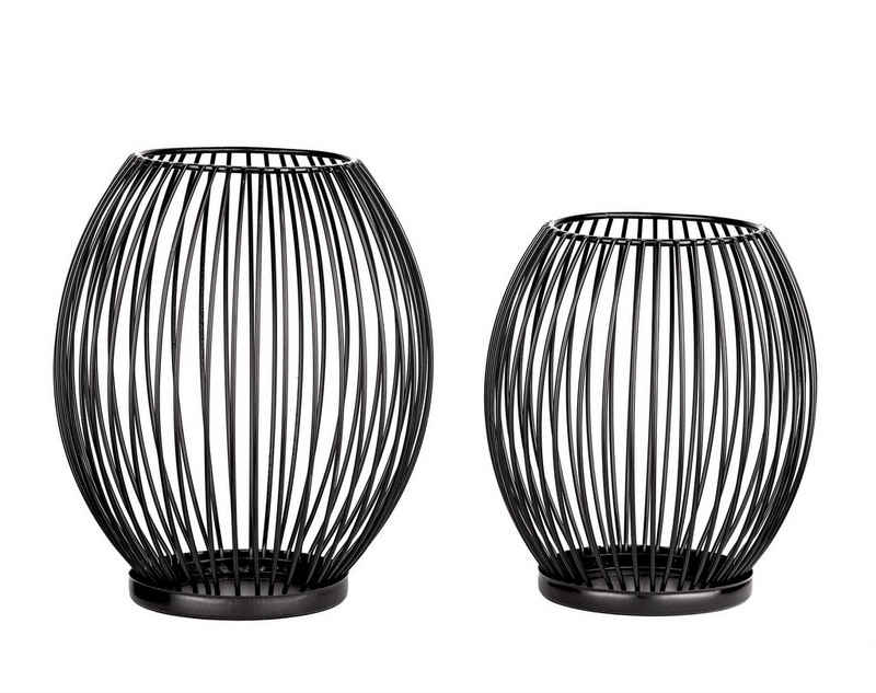 BigDean Kerzenständer »2x oval Deko Kerzenhalter Metall Schwarz Kerzen Ständer Stumpenkerzen«