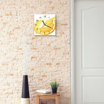 Primedeco Wanduhr Glasuhr Wanduhr Wandkunst Größe 30 x 30 cm mit Motiv Orangensaft spritzt