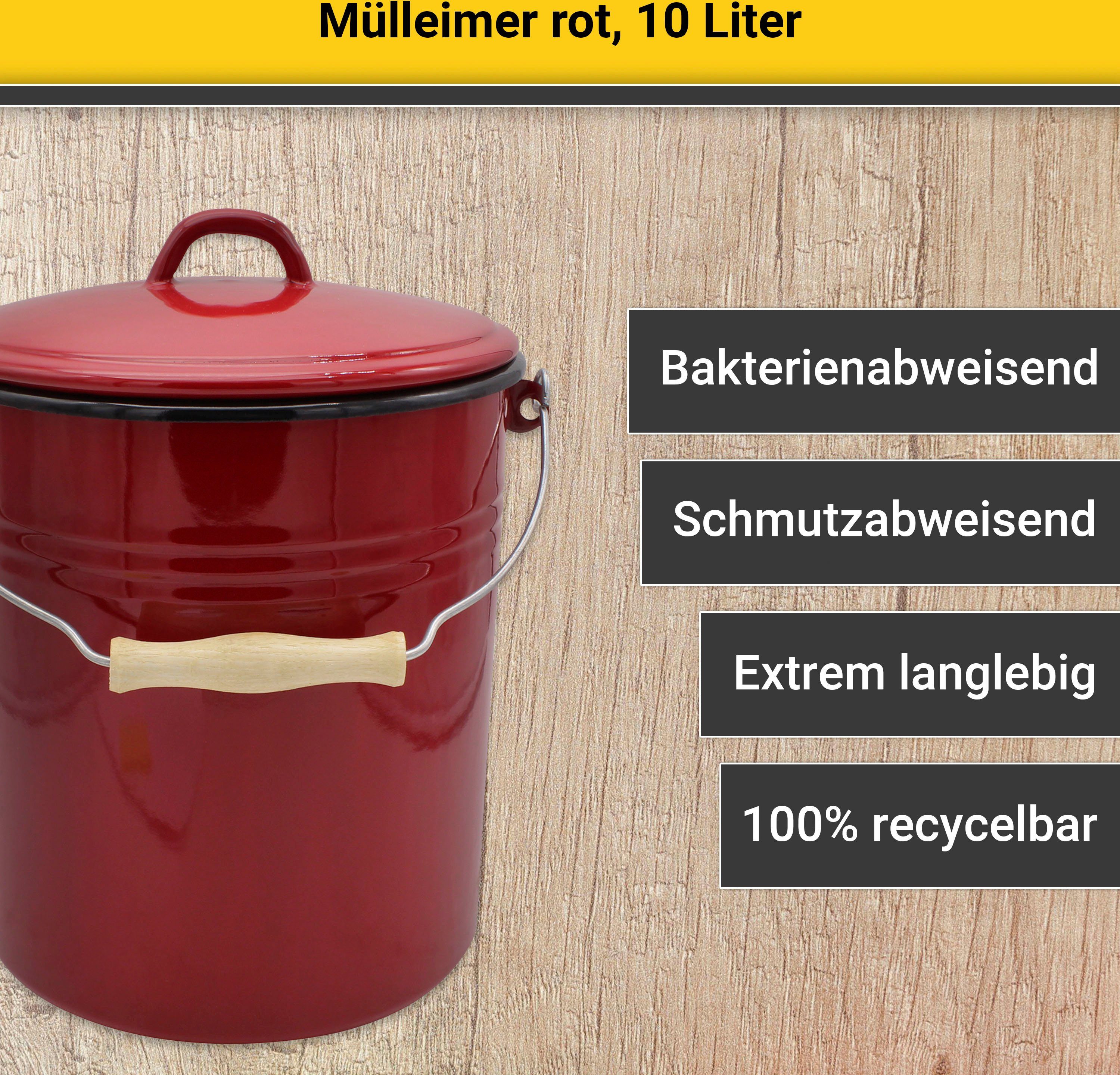 Krüger Mülleimer Triest, Stahlemaille, außen Made rot/innen Europe in Liter, 10 schwarz