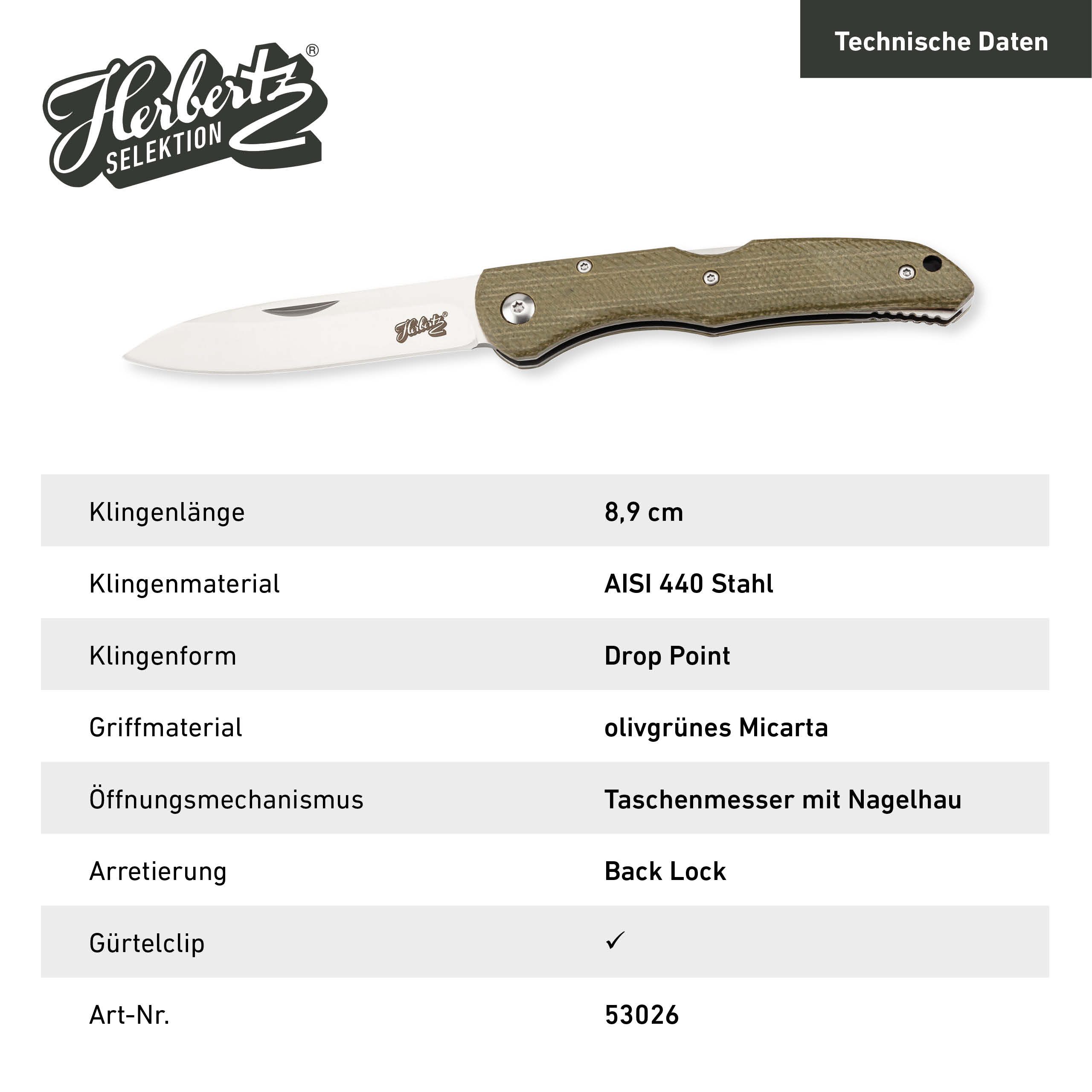 Herbertz Taschenmesser Selektion Taschenmesser AISI 440 Stahl rostfrei Back Lock Micarta Heft