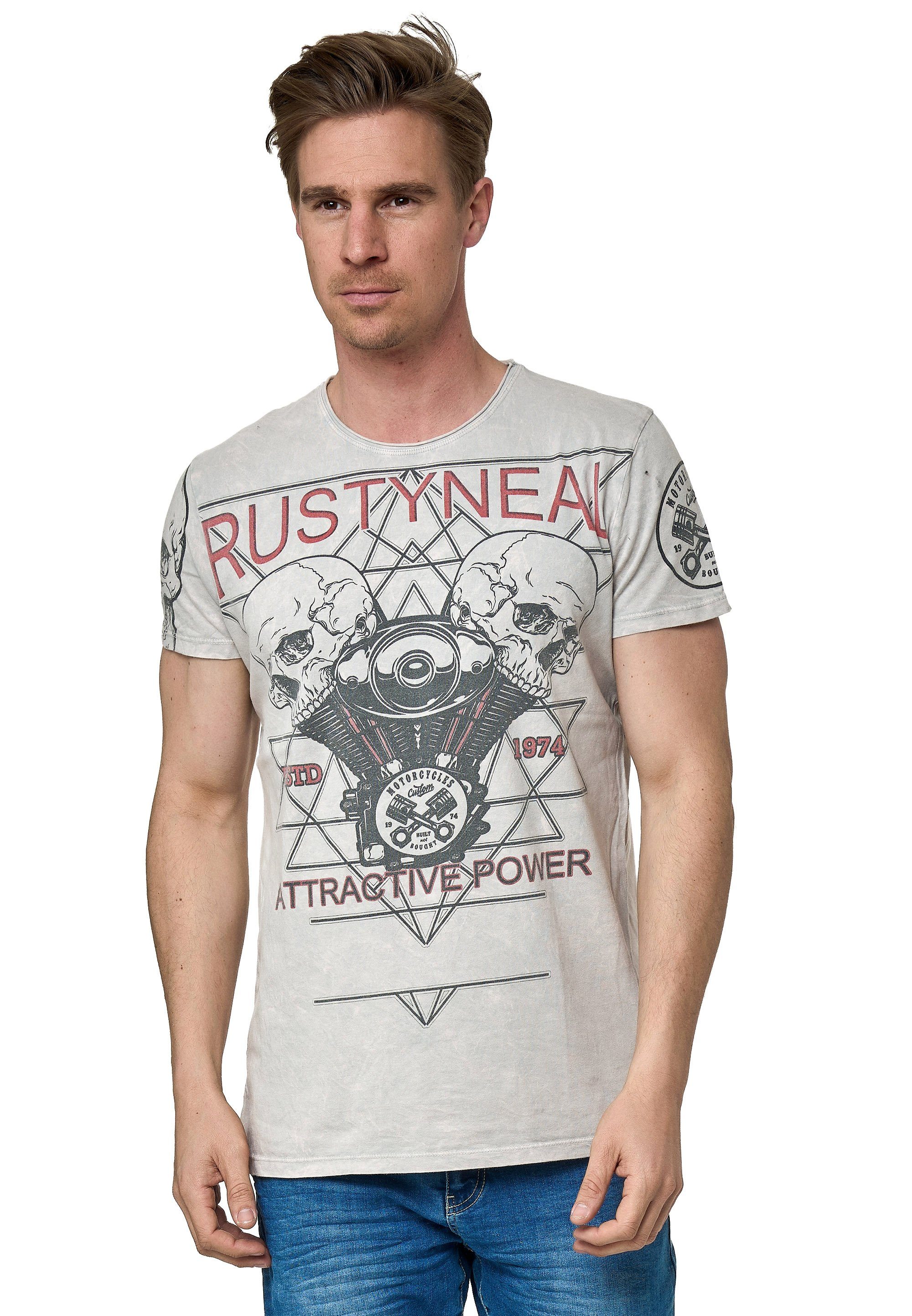 Rusty Neal T-Shirt mit coolem Frontprint grau