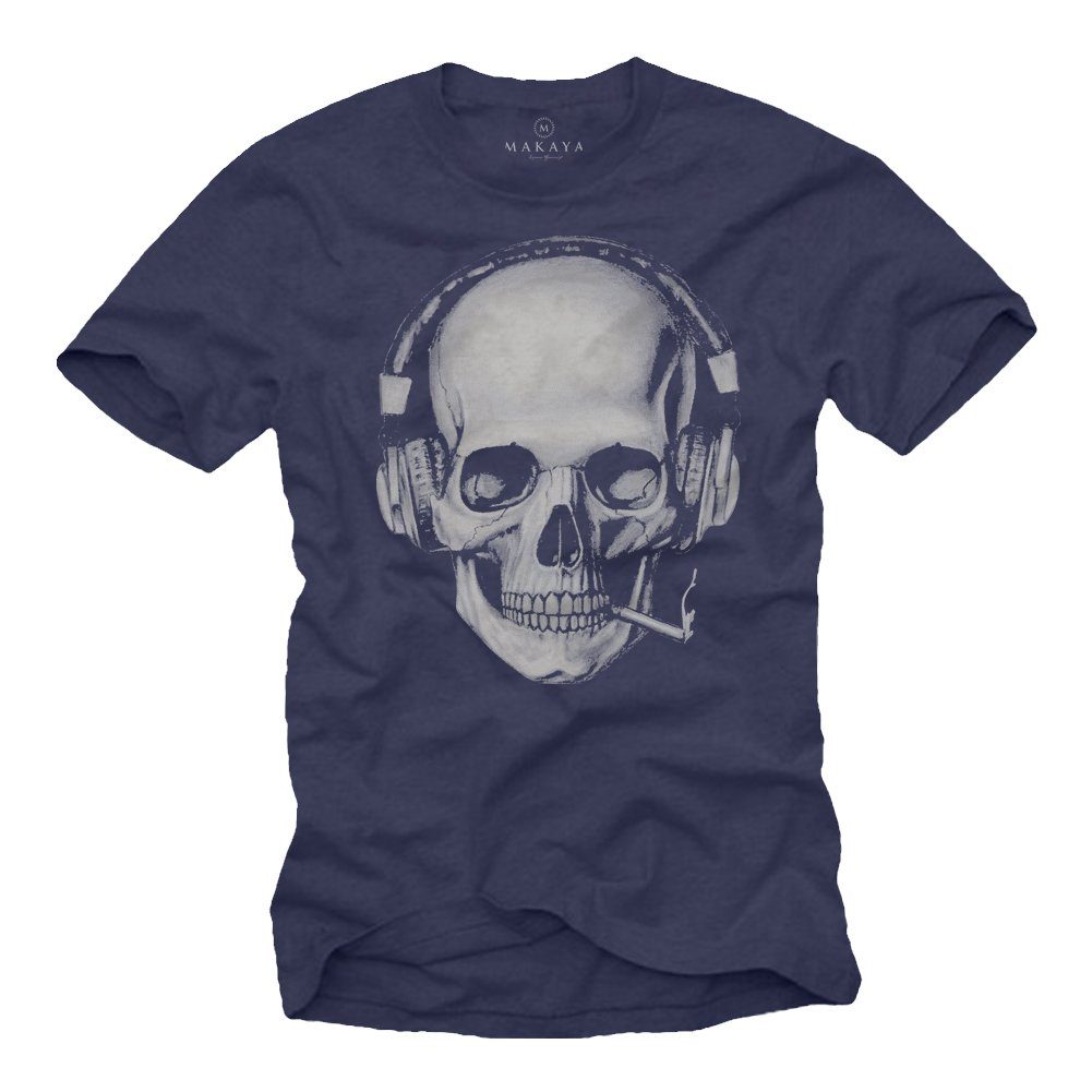 Print-Shirt Herren Totenkopf Skull Motiv Rock Band Musik Kopfhörer Hip Hop Music