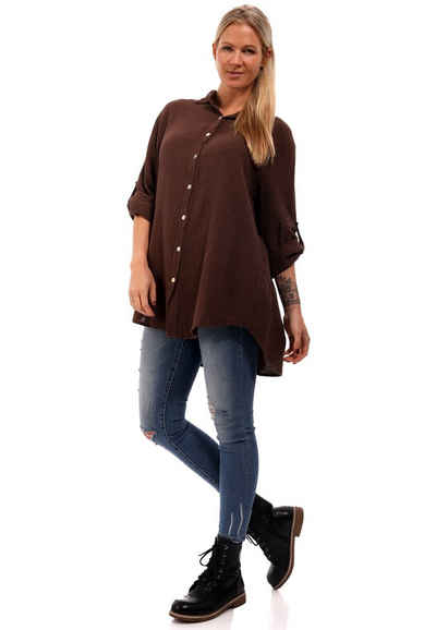 YC Fashion & Style Hemdbluse Bluse Oversized Long bluse Herrlich weicher Musselin One Size (1-tlg) Uni, Langarm, Casual