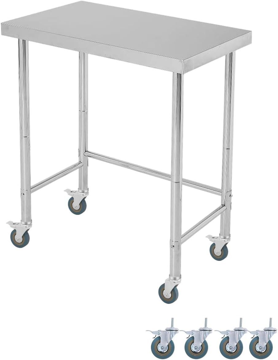 GarveeMore Arbeitstisch (180 KG Hochleistungs-Utility, Offener Basis und Feststellbaren Rädern), NSF Kommerzieller Vorbereitungstisch