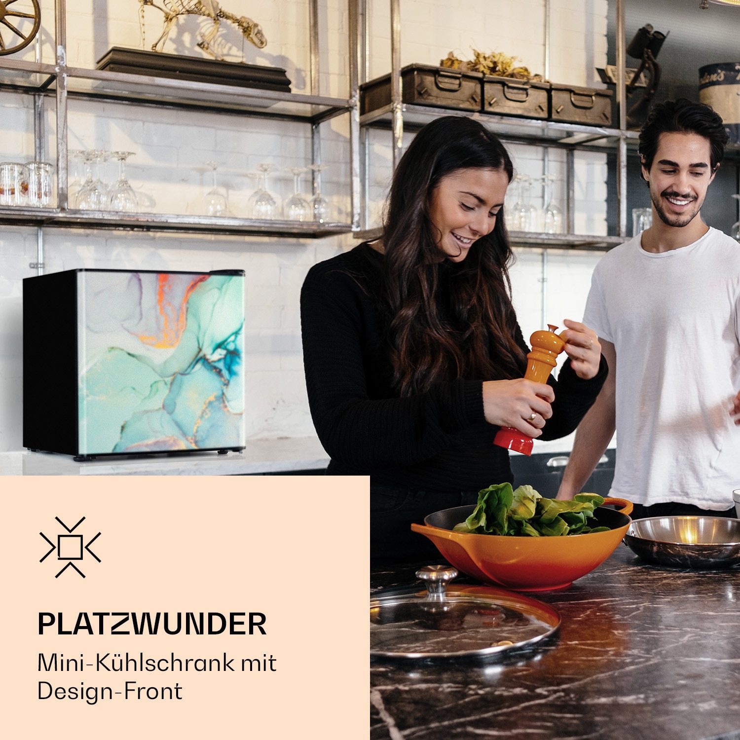 Klarstein Table Top Kühlschrank HEA20-Pastel-46-E 10045809, 44.5 cm hoch, 48 cm breit, Bier Hausbar Getränkekühlschrank Hotel Mini Fridge