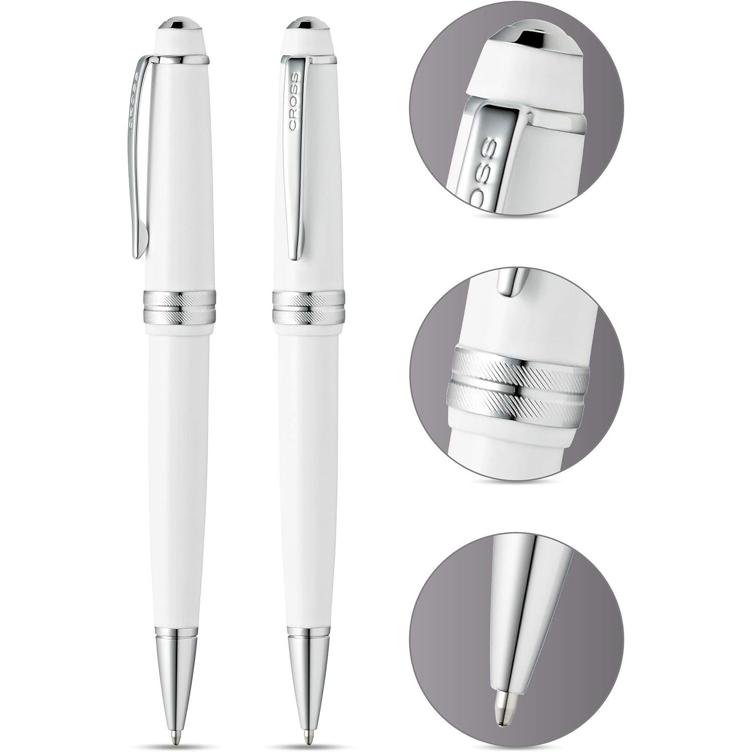 CROSS-USA Kugelschreiber CROSS Kugelschreiber Bailey Light Weiss-Lack/Chrom, aus Kunststoff