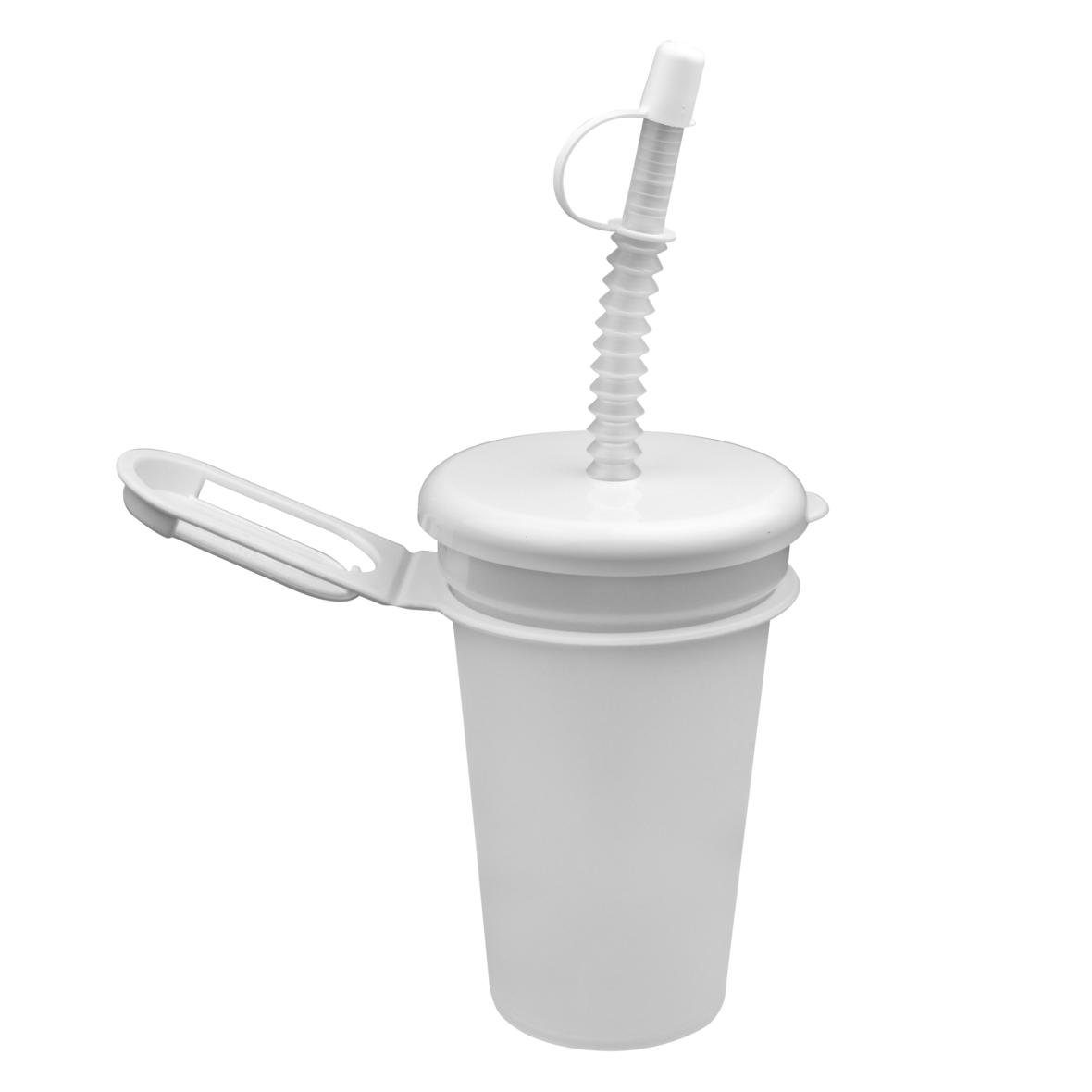Becher 300 ml Mehrweg Trinkbecher To Go mit Trinkhalm und Gürtelhalterung