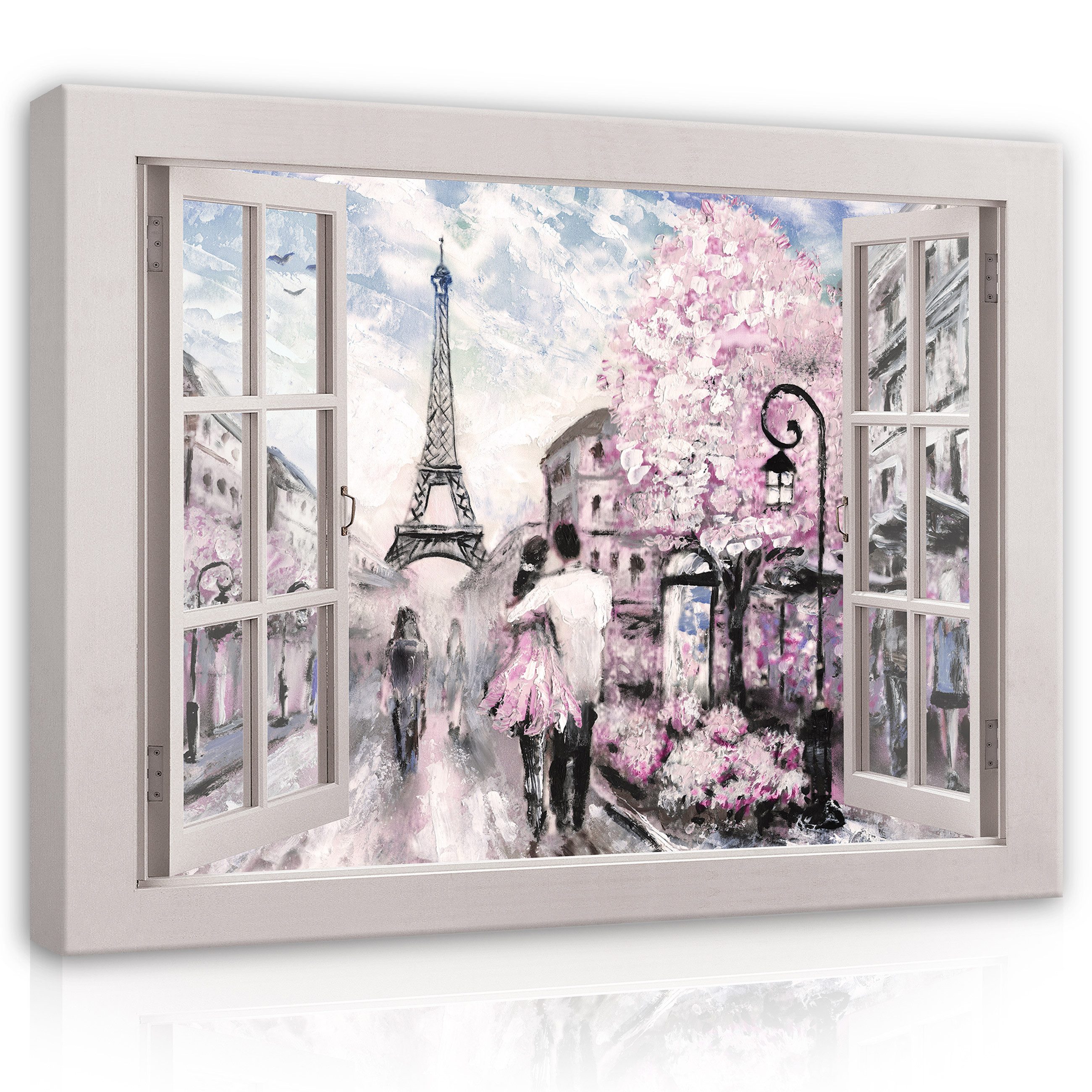 Wallarena Leinwandbild Fenster Paris Eiffelturm 3D Modern Wandbilder Wand D günstig online kaufen