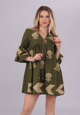 YC Fashion & Style Tunikakleid "Handgefertigte Boho-Chic Tunika mit Goldstickerei" (1 -tlg) Boho, Hippie, Stickereien, in Unifarbe, bequem zu tragen