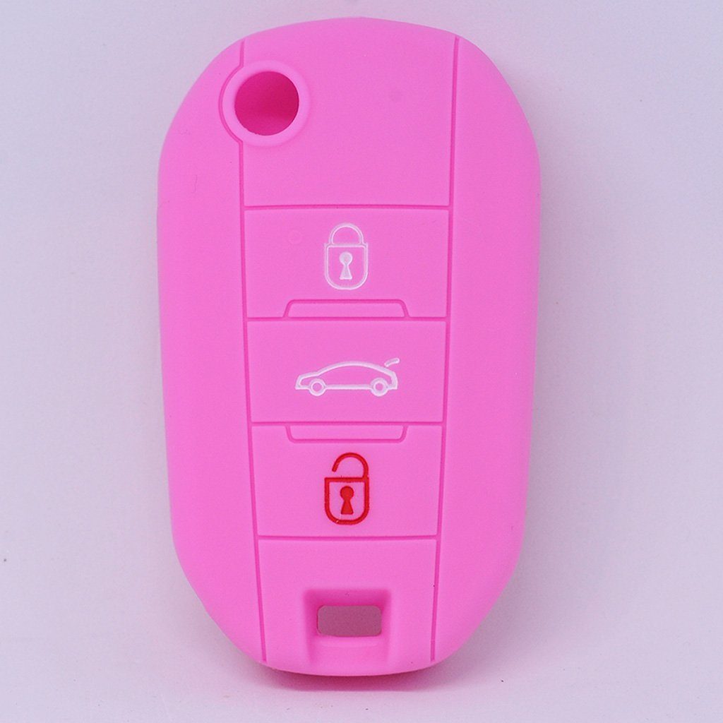 mt-key Schlüsseltasche Autoschlüssel Softcase Silikon Schutzhülle Rosa, für Citroen C4 Picasso Jumpy Flip Peugeot 3 Tasten Klappschlüssel