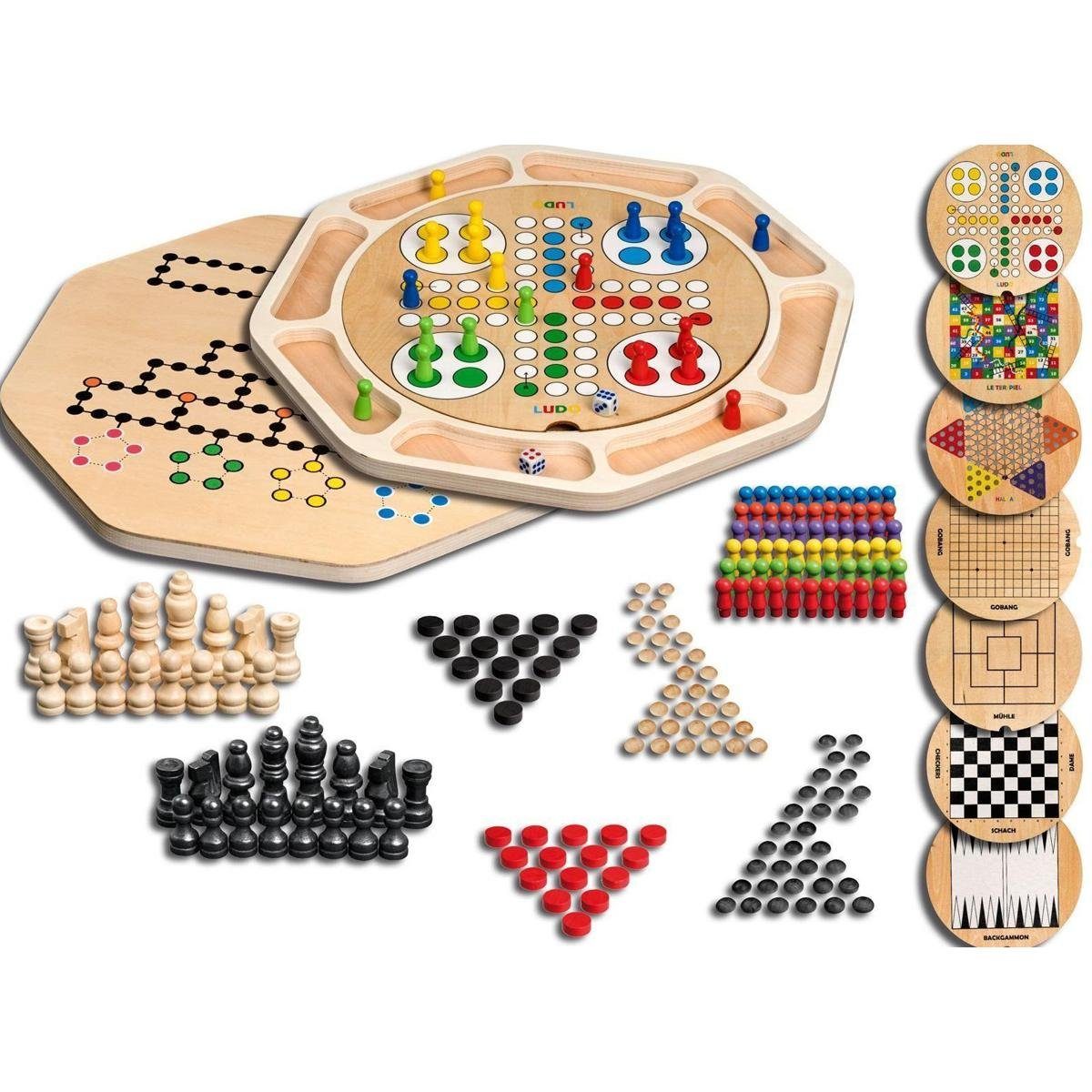 Holz Philos Spiel, aus Holz, 1-2 Brettspiel Spielesammlung Familienspiel 9, Spieler,...