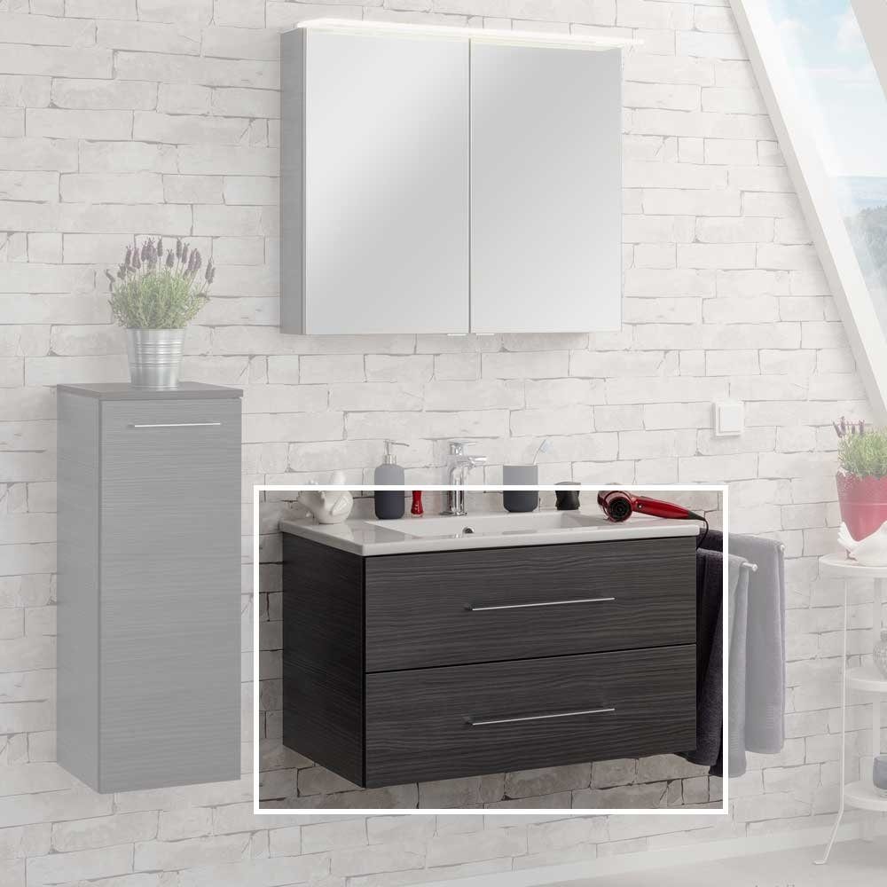 FACKELMANN Waschbeckenunterschrank B.perfekt Waschtischset 80cm - Dark Oak