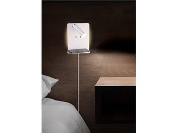 meineWunschleuchte LED Wandstrahler, LED fest integriert, Warmweiß, innen mit Ablage und USB Anschluss, Nachttisch-lampe Wand Höhe 20cm
