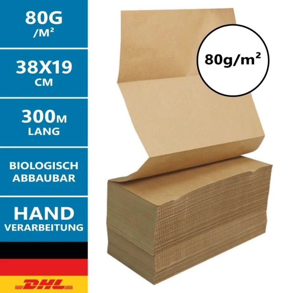 LMG Germany Kraftpapier Gefaltetes Kraftpapier 80g/m² - 380x190 mm, 330 m, Versand, Polster, 80g Kraftpapier; 380x190 gefaltet; abreißbar; formbar