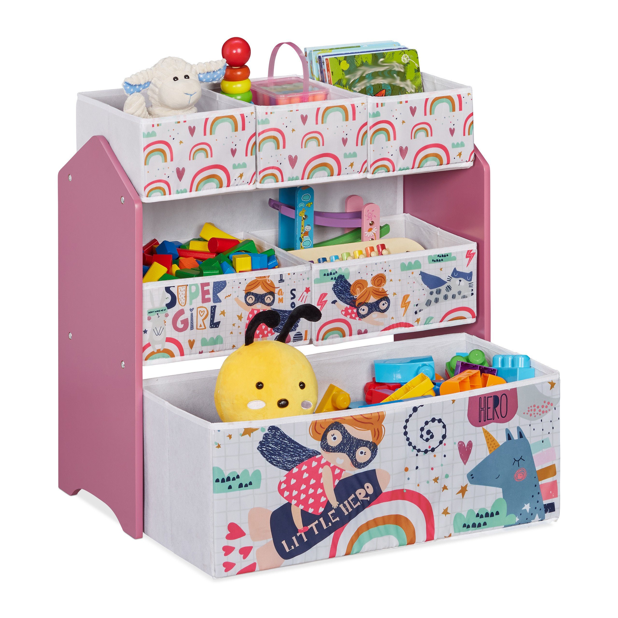 relaxdays Kinderregal mit 6 Aufbewahrungsboxen, 6-tlg.