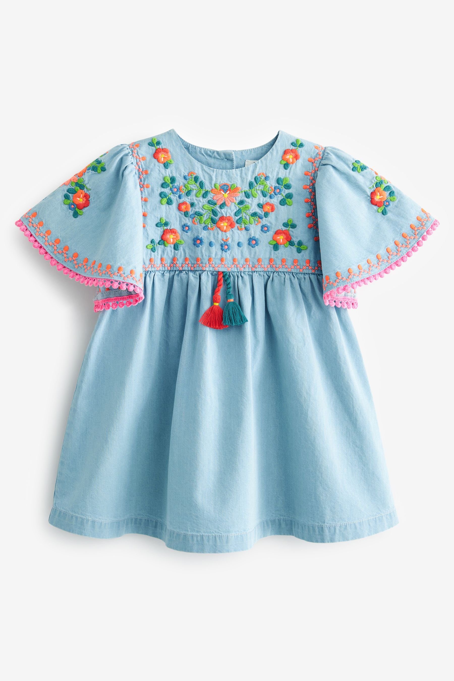 Beachtenswert Next Sommerkleid Besticktes Kaftan-Kleid Blue Denim (1-tlg)