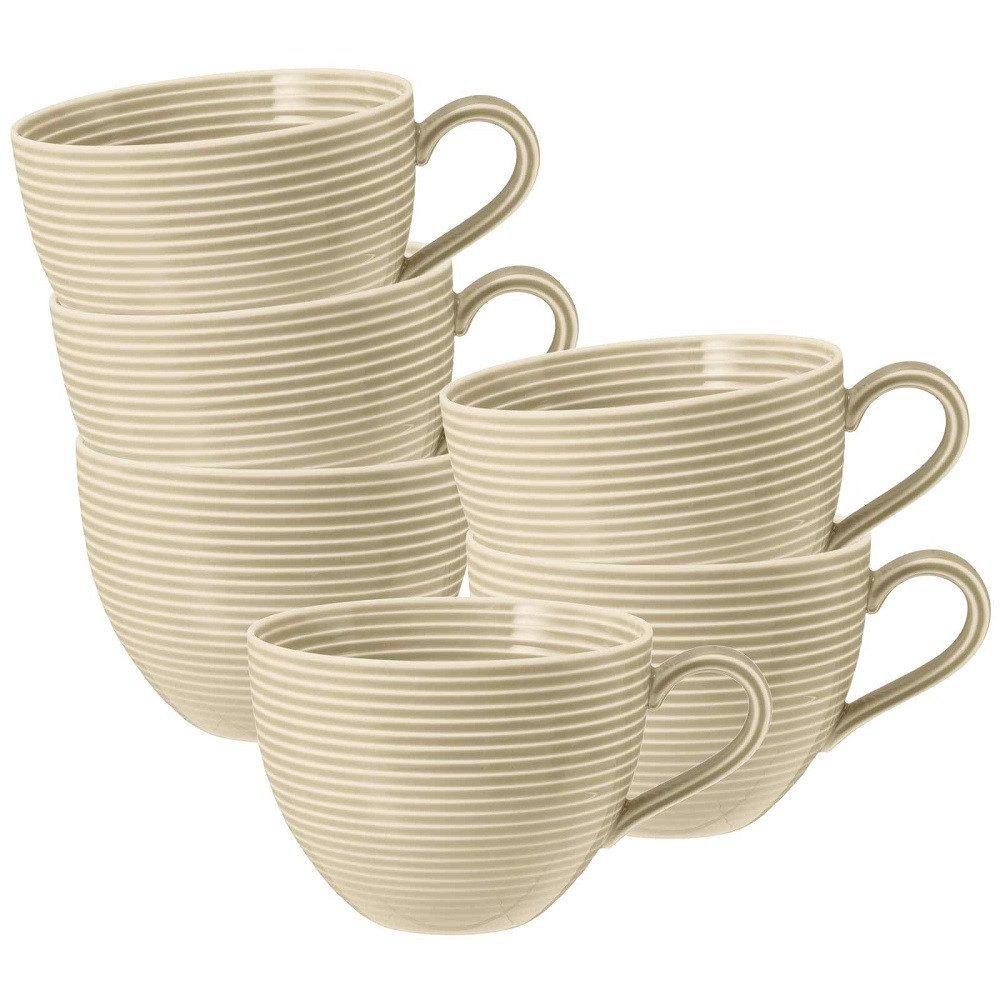 Seltmann Weiden Becher Seltmann Weiden Beat Sandbeige Milchkaffeeobertasse 0,35 l 6er Set, Porzellan