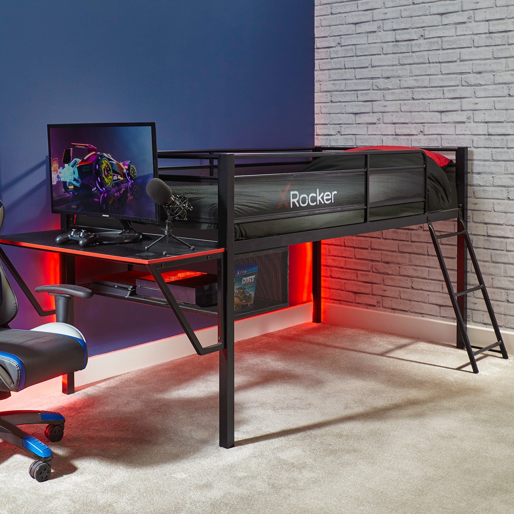X Rocker Gamerbett Sanctum - Gaming Etagenbett mit Schreibtisch für Kinder & Jugendliche