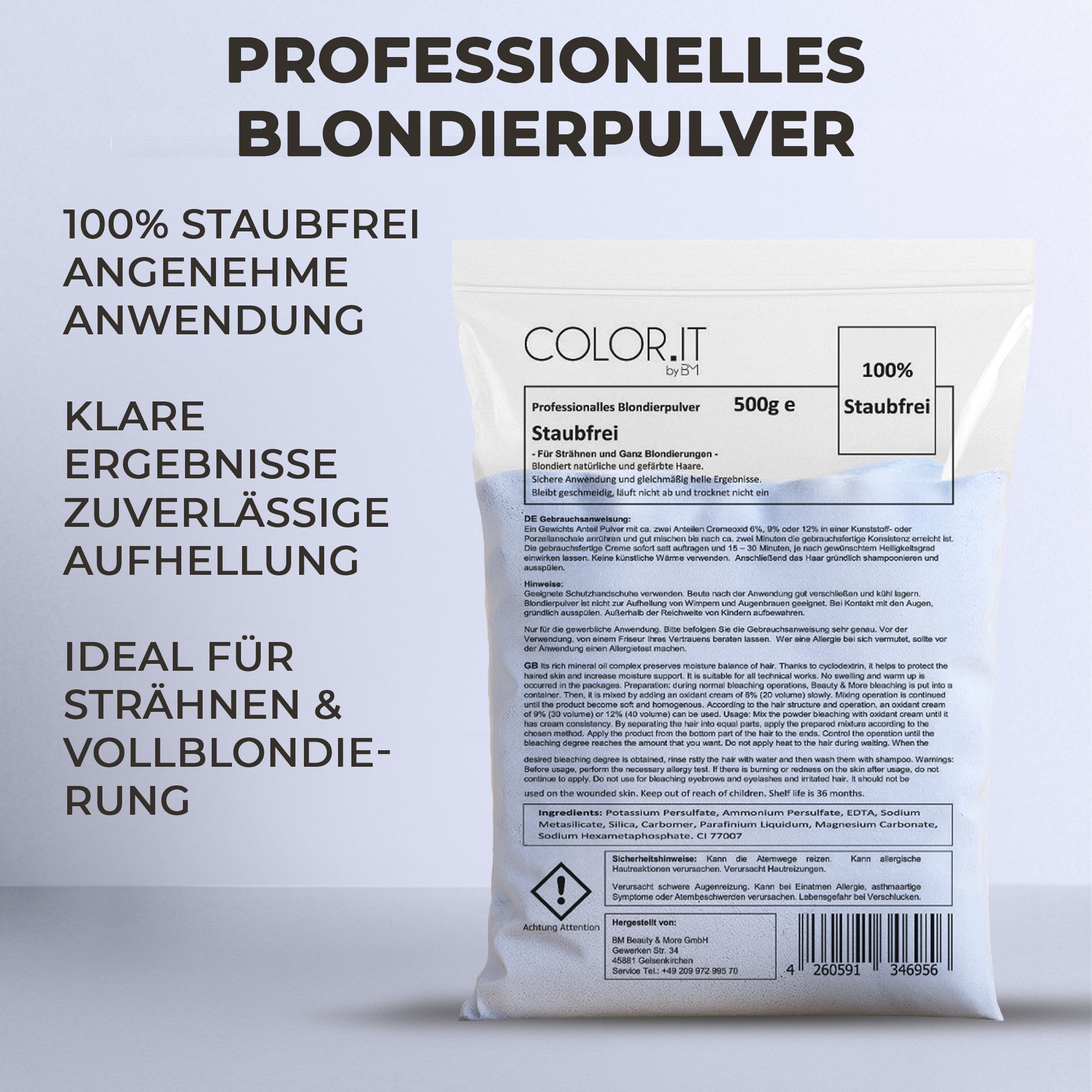 COLOR.IT Blondierpulver (2er Pack) 500g, Staubfreie Profi-Blondierung für Friseure