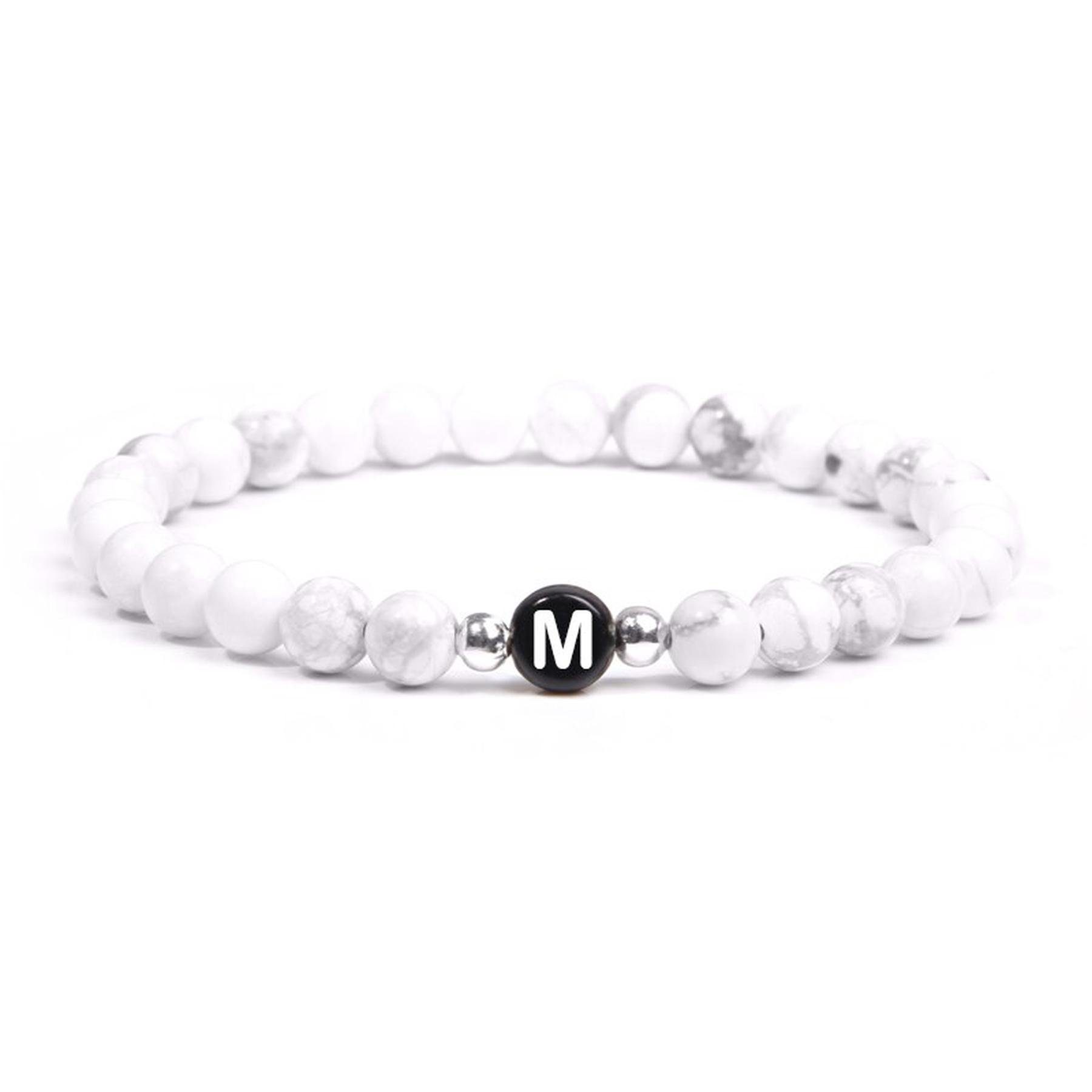 Kopper-24 Perlenarmband Armband Buchstabe, Weiß, Buchstabe M