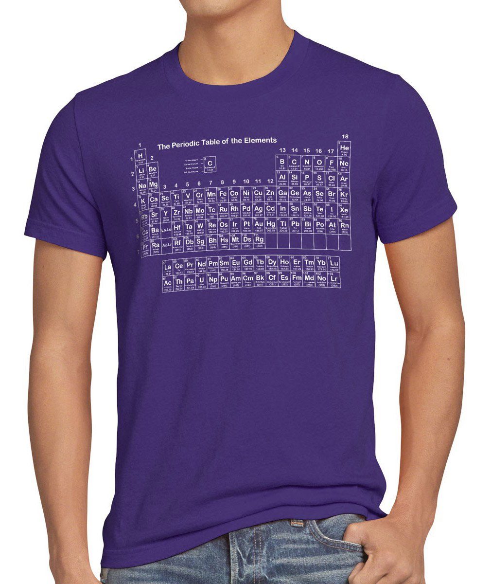 style3 Print-Shirt Herren T-Shirt Periodensystem big schule uni cooper chemie theory bang sheldon elemente lila
