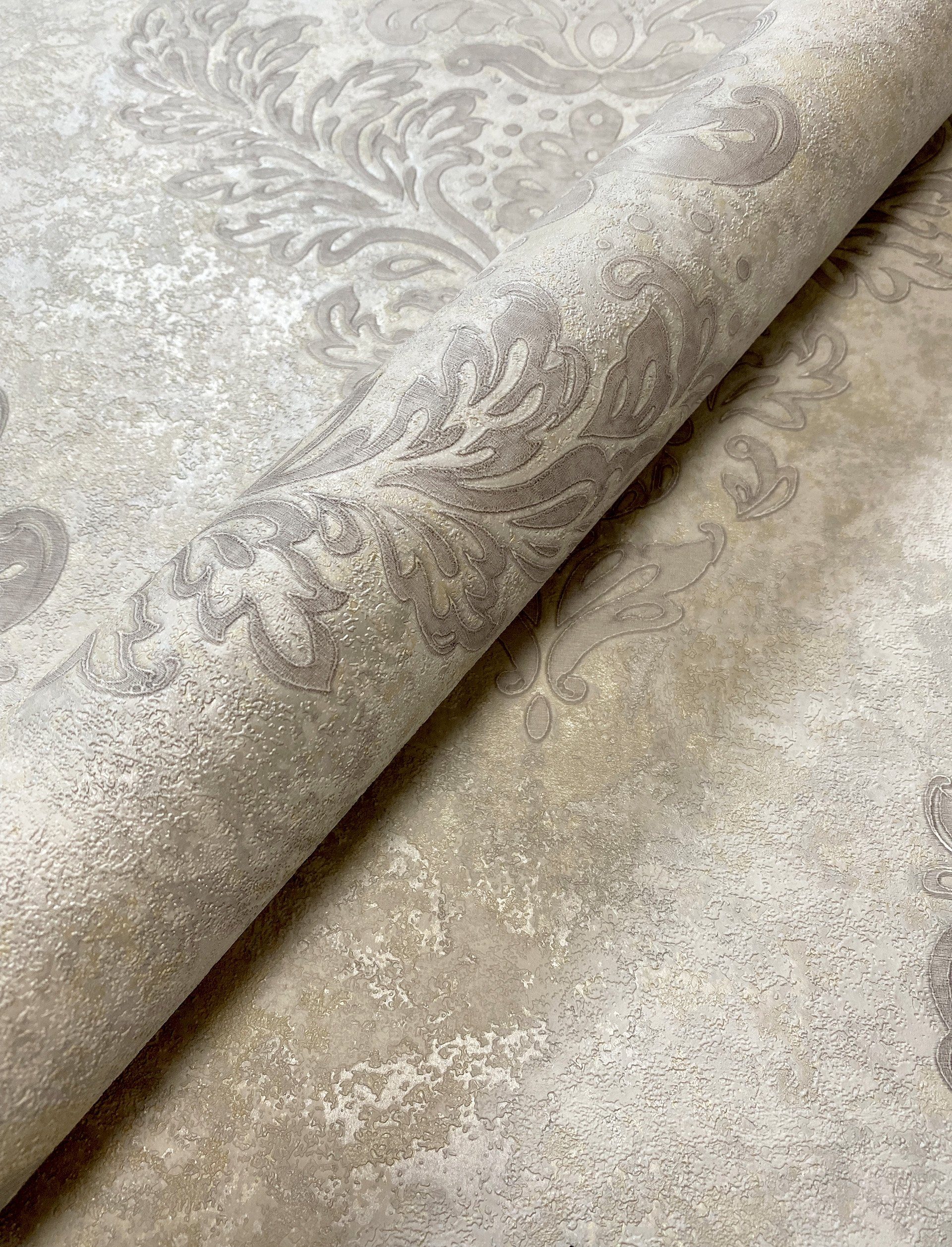 Newroom Vliestapete, Grau Tapete Barock Ornament - Barocktapete Creme Glamo günstig online kaufen