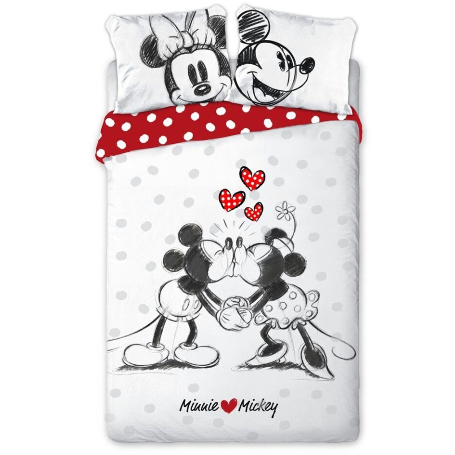 Bettwäsche »Mickey und Minnie Maus Bettwäsche Set«, Disney Minnie Mouse,  Baumwolle, Bettdeckenbezug 155x200cm Kissenbezug 50x80 cm 100% Baumwolle