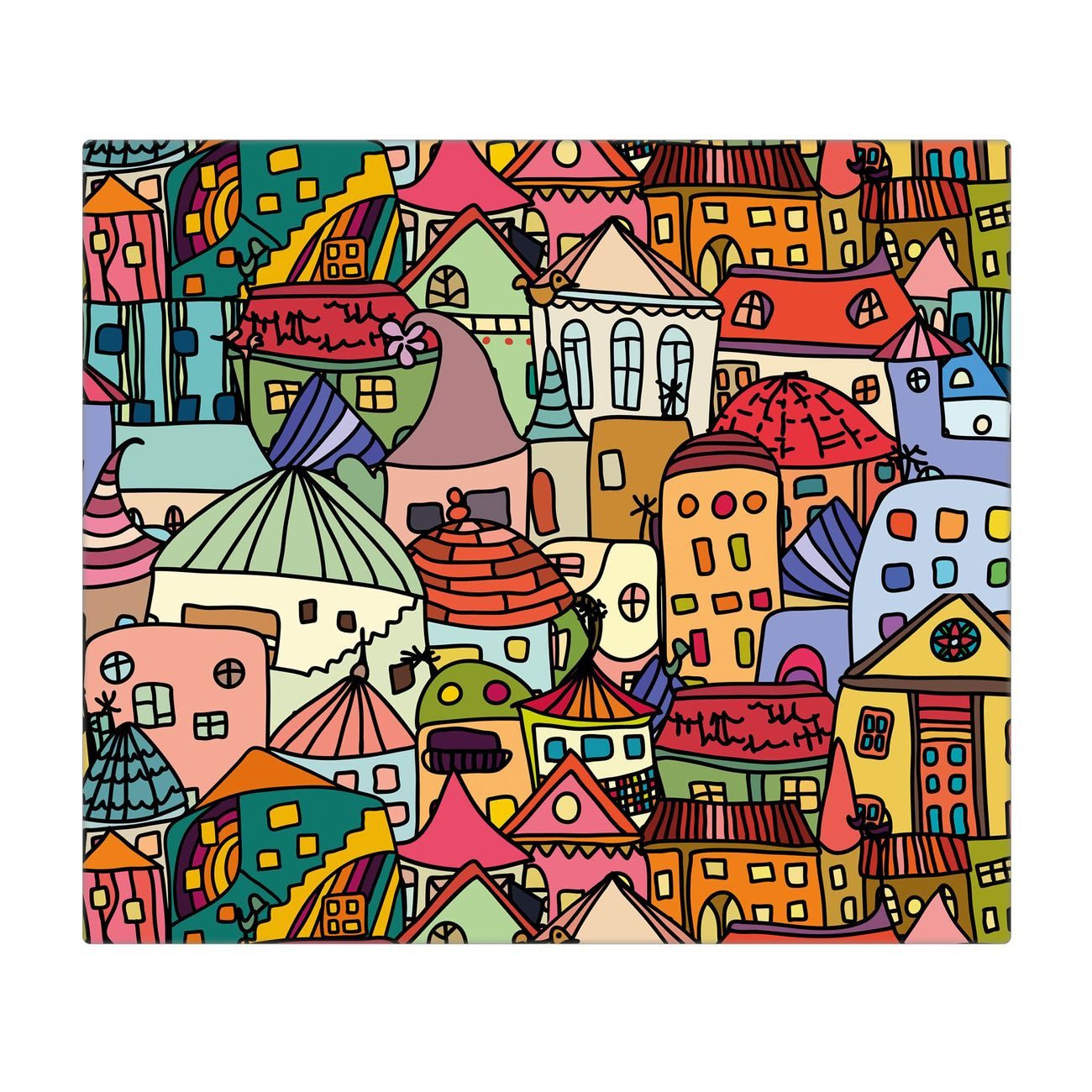 banjado Herd-Abdeckplatte einteilig aus Glas mit Motiv Funky Town, (gehärtet, 1 tlg., inkl. selbstklebende Gummifüßchen)