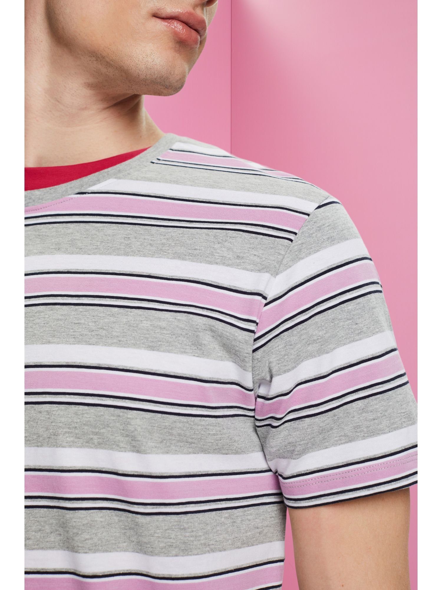 Gestreiftes edc T-Shirt LILAC Baumwolle T-Shirt nachhaltiger by Esprit aus (1-tlg)