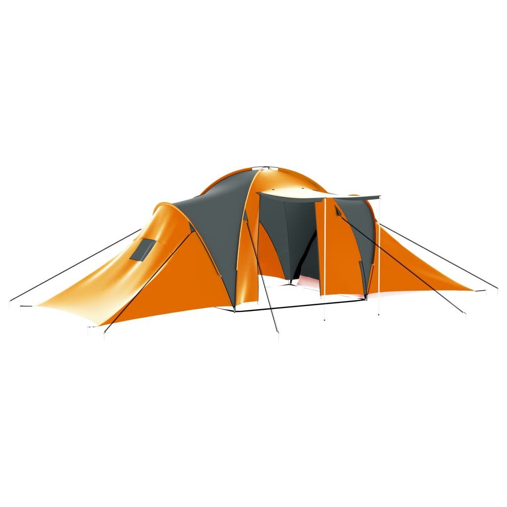 vidaXL Kuppelzelt Campingzelt 9 Personen Stoff Grau und Orange, (9 tlg)