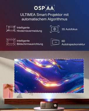 Ultimea P60 Beamer mit Bildschirmausrichtung und Hindernisvermeidung LCD-Beamer (27000 lm, 1500:1, 1920 x 1080 px,4K Heimkino,30W Lautsprecher,6D Trapezkorrektur&Autofokus)
