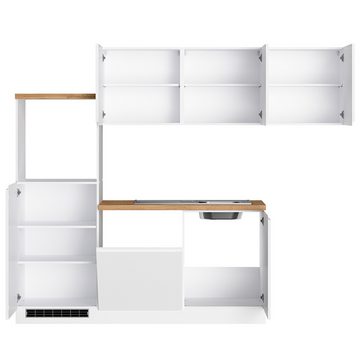 Lomadox Küchenzeile MARSEILLE-03, Winkelküche 240/240cm, Hochglanz weiß & Eiche, ohne E-Geräte