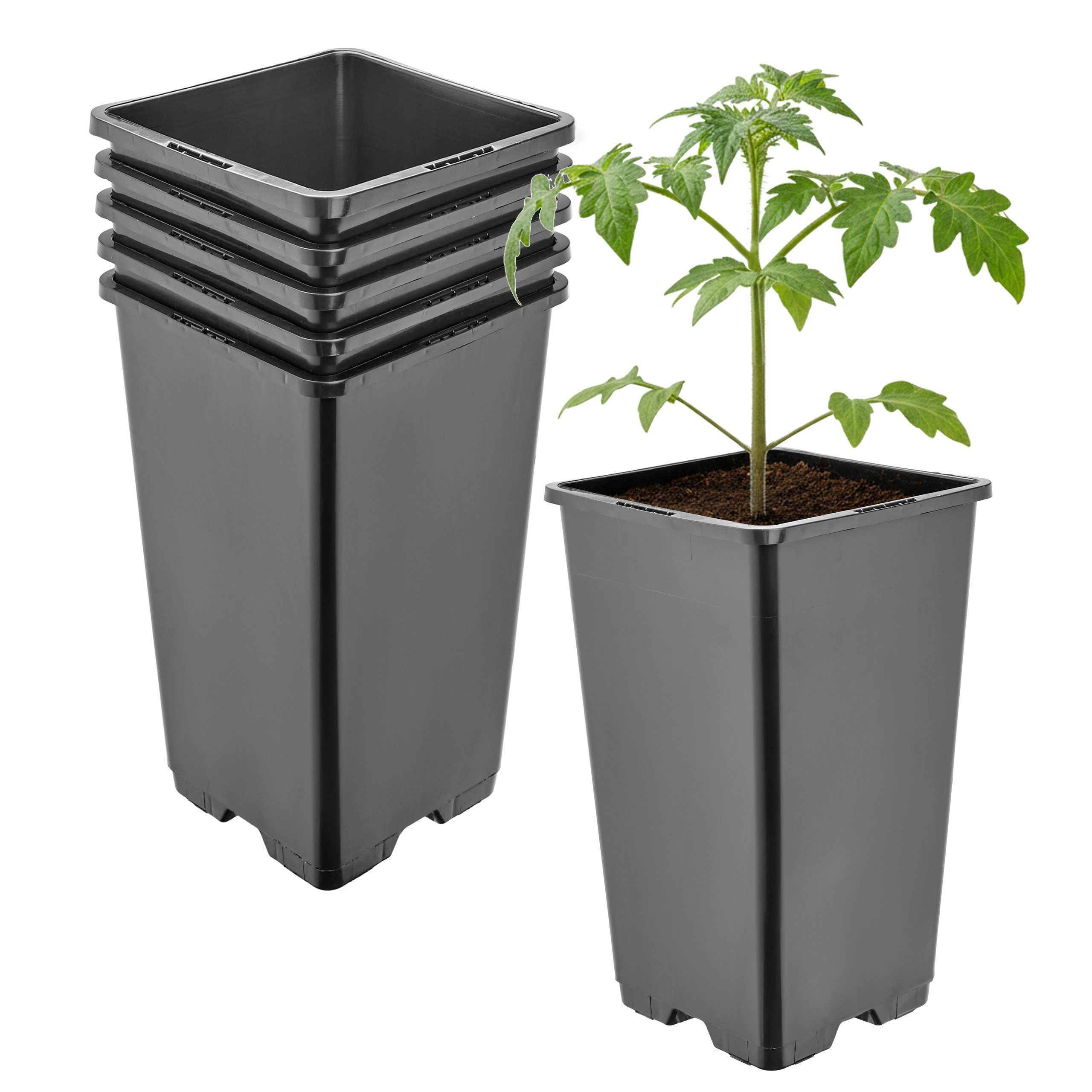Garronda Blumentopf Kunststoff hoch eckig mit Drainagelöchern für Garten GD-0201 (5 St., 5er Set)