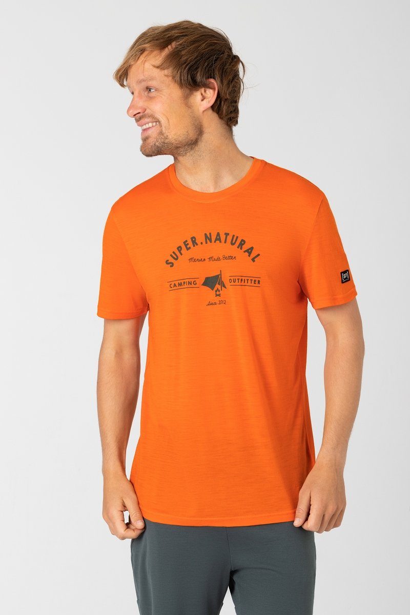 SUPER.NATURAL T-Shirt Merino CAMPING Night Poppy/Olive Merino-Materialmix M TEE Golden T-Shirt angenehmer