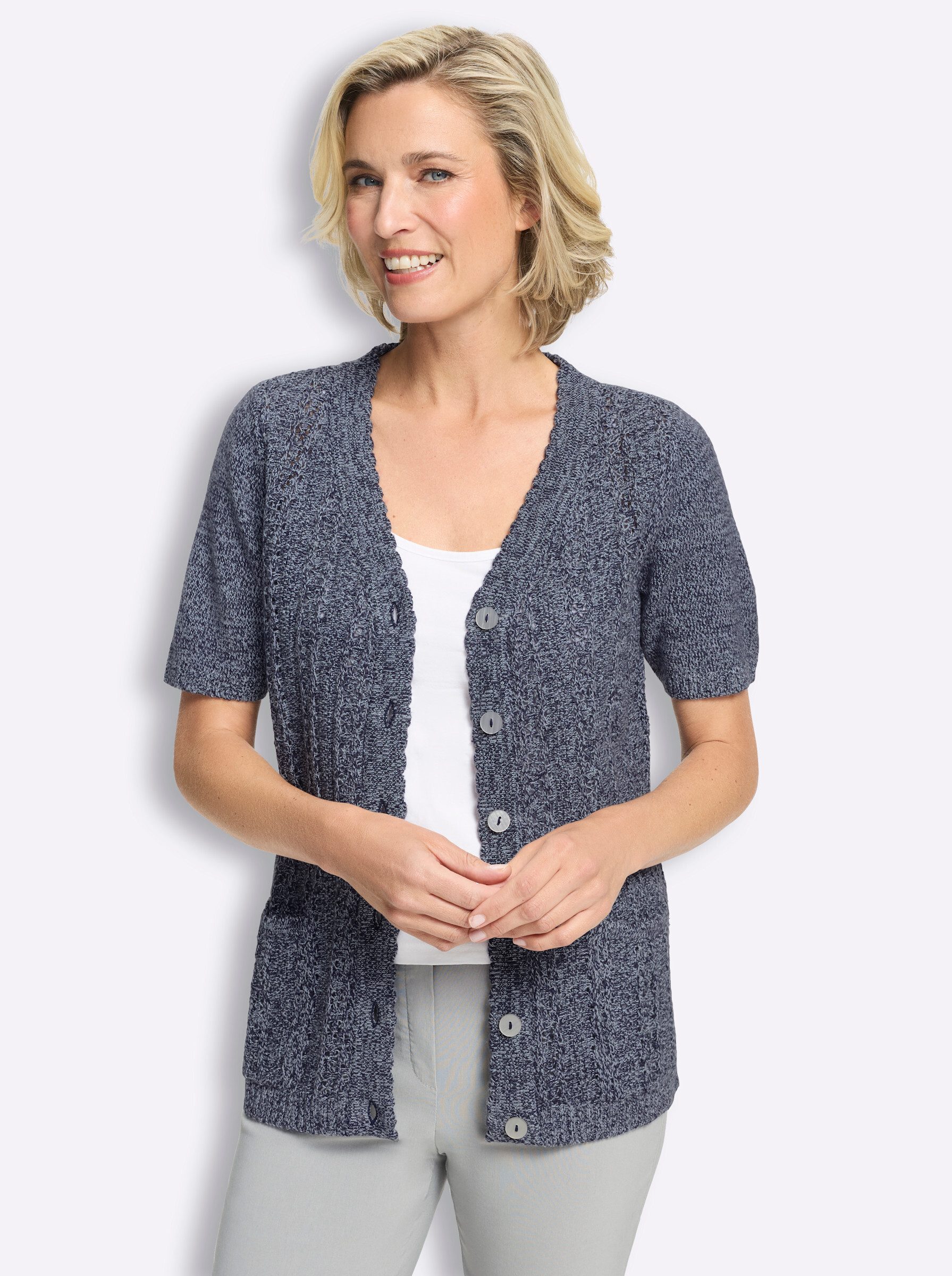 Sieh an! Strickjacke Strickjacke Kurzarm Ajourstrick