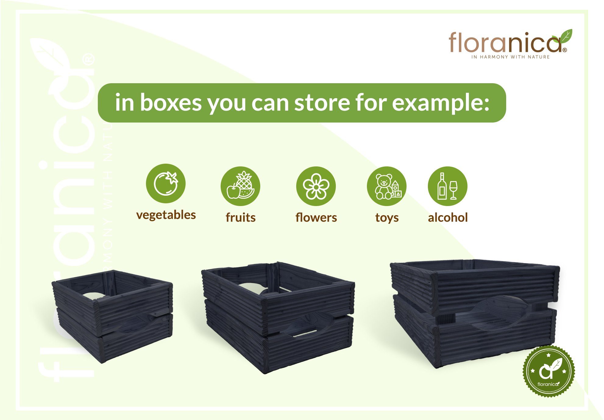 Thumbnail - Floranica Übertopf (3 St), Holzkiste Lärche Anthrazit 3er Set Gartendeko Aufbewahrungsboxen