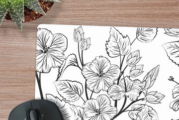MuchoWow Gaming Mauspad Eine schwarz-weiße Illustration eines Blumenmusters (1-St), Mousepad mit Rutschfester Unterseite, Gaming, 40x40 cm, XXL, Großes